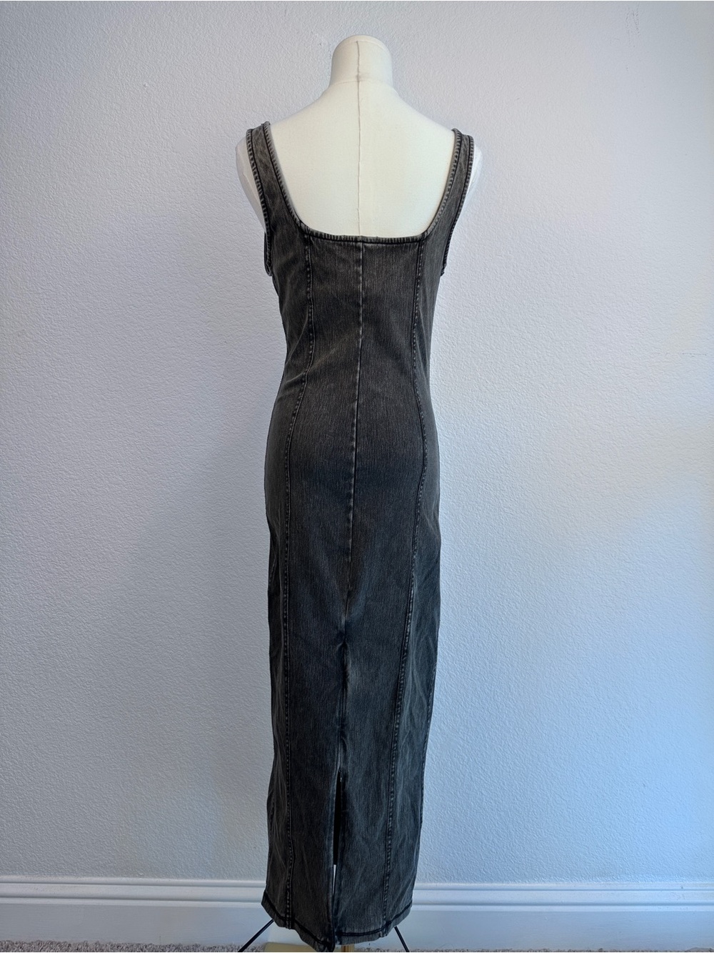 Good American Washed Black Stretch Denim Maxi Dress Size M